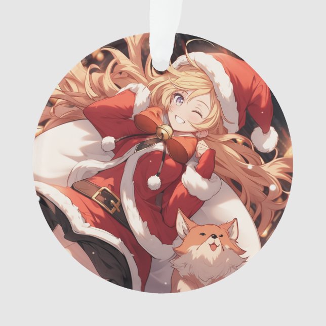 Adorno Bolsa de regalos y perro Chica de Santa Anime ador (Anverso)