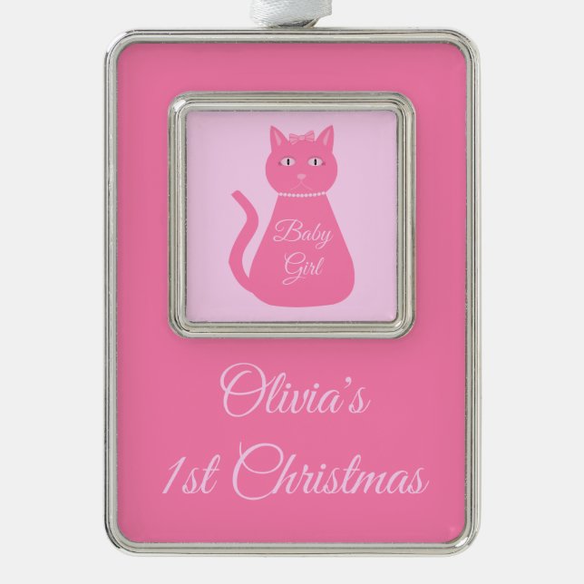 Adorno Bonito Bebé Rosa Personalizado Gato Primer Navidad (Anverso)