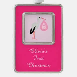 Adorno Bonito Bebé Rosa Stork Primera Navidad