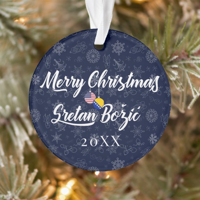 Adorno Bosnian American With Custom Year Bilingual (Árbol)