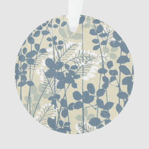 Adorno Botánico Japonés Azul Vintage: Helecho de Hoja Cre