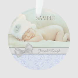 Adorno Bow Silver Blue Pastel Baby Primer Navidades Foto