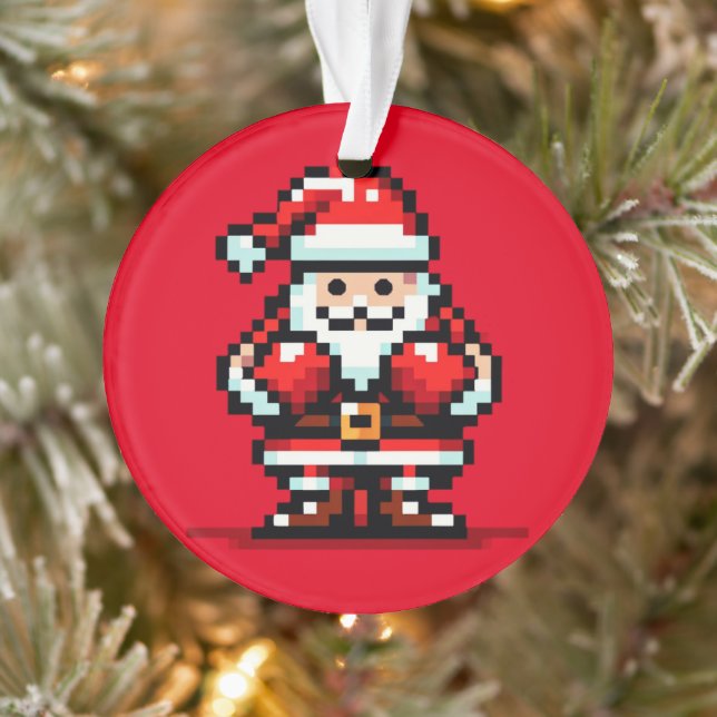 Adorno Boxing Santa - Navidades retro de píxeles luchan c (Árbol)
