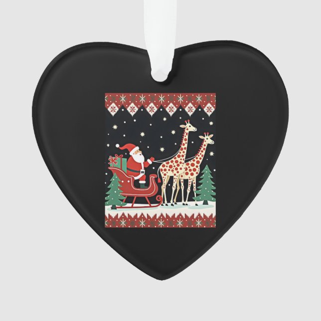 Adorno Boys Girls Santa Claus Riding Giraffe Sleigh Ugly  (Anverso)
