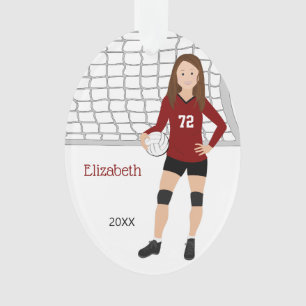 Adorno Brunette femenina de voleibol en rojo y negro