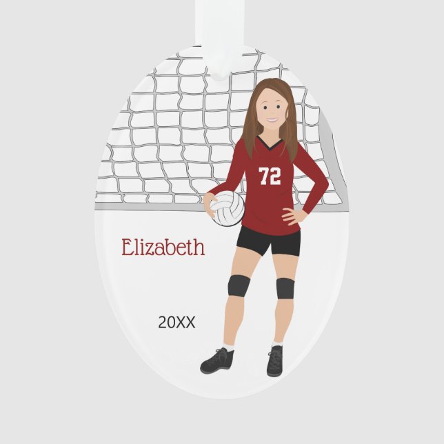 Adorno Brunette femenina de voleibol en rojo y negro (Anverso)