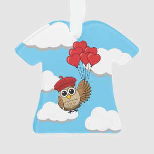 Adorno Búho lindo volando con globos cardíacos