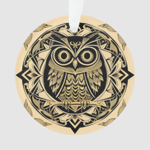 Adorno Búho Ornamental Dorado con Diseño Decorativo