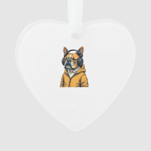 Adorno Bulldog Antiguo con Auriculares que Lleva Sudadera