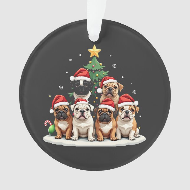 Adorno Bulldog Árbol de Navidad Santa Hat Puppy Amantes (Anverso)