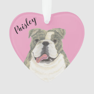Adorno Bulldog de inglés personalizado de "Pink Heart Bri