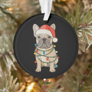 Adorno Bulldog Francés Perro Gorro de Santa Feliz Navidad