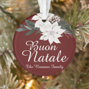 Adorno Buon Natale Floral de Navidad Italiano sobre Rojo