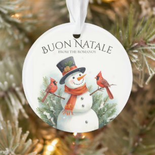 Adorno Buon Natale Muñeco de Nieve y Cardenales Nombre Pe
