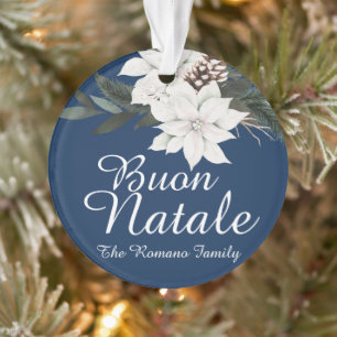 Adorno Buon Natale Navidades italianos floral sobre azul