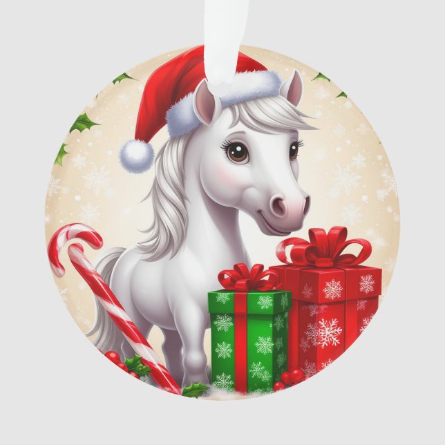 Adorno Caballo Personalizado festivo en Santa Hat con reg (Anverso)