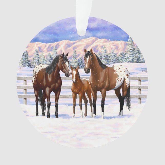 Adorno Caballos Appaloosa De La Bahía Marrón En Nieve (Anverso)