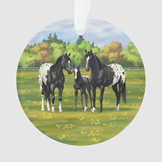 Adorno Caballos Appaloosa Negros En Pastel De Verano (Anverso)