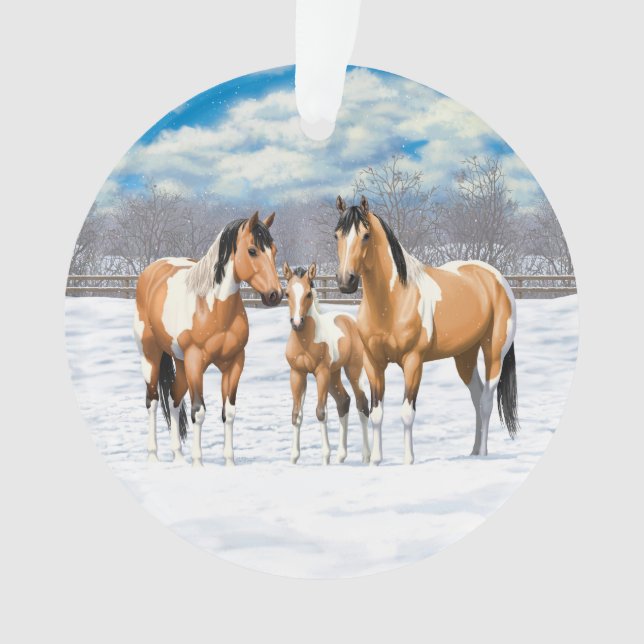 Adorno Caballos de pintura de piel negra en nieve (Anverso)