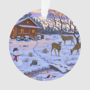 Adorno Cabaña de invierno ciervo en la escena de Navidad