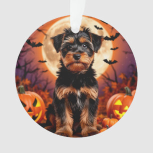 Adorno Cachorro Adorable con Fondo de Halloween