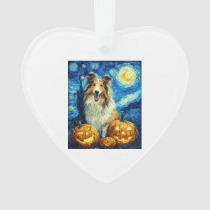 Adorno Cachorro Collie Áspero Lindo Calabaza de Halloween