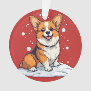 Adorno Cachorro Corgi Adorable Sentado En Escena Navideña