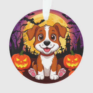 Adorno Cachorro feliz en un entorno de Halloween con cala