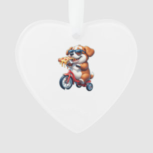 Adorno cachorro montando una bicicleta comiendo pizza