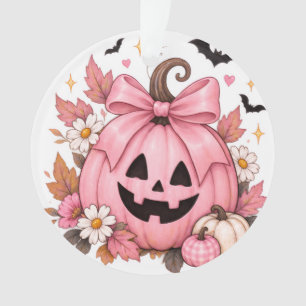 Adorno Calabaza Coqueta de Lazo Rosa de Halloween