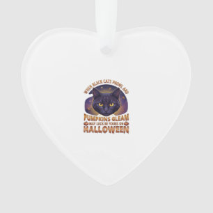 Adorno Calabazas Brillan Halloween Gato Negro Hojas Caída