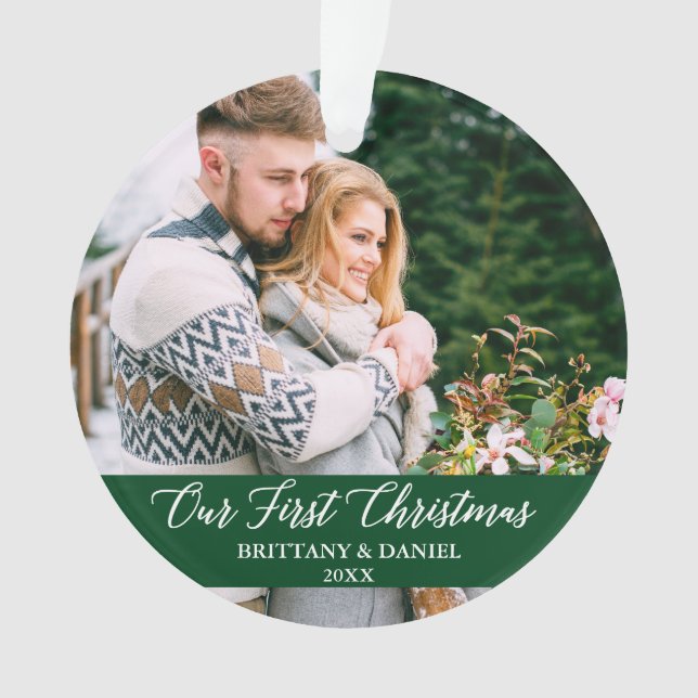 Adorno Caligrafía Nuestra primera pareja de Navidad Verde (Anverso)