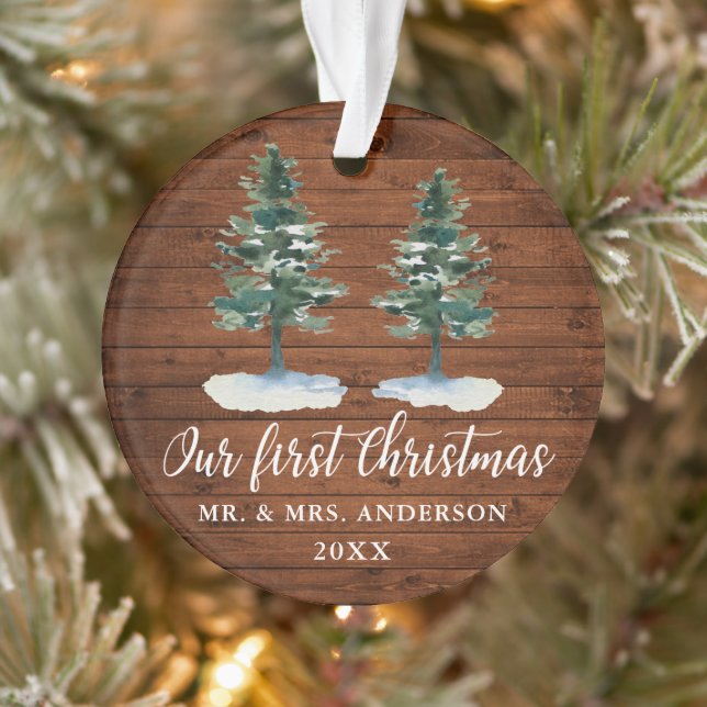 Adorno Caligrafía Primera Navidad Madera Rusa Dos Pinos (Árbol)