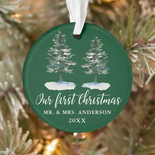 Adorno Calligrafía Primera acuarela navideña Dos Pinos (Árbol)