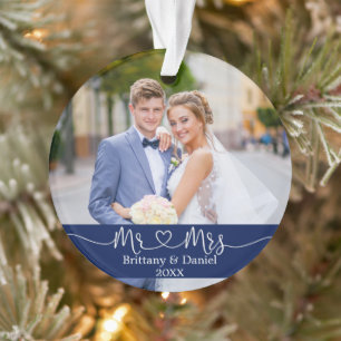 Adorno Calligraphy Heart Mr. and Mrs. Boda Photo Blue