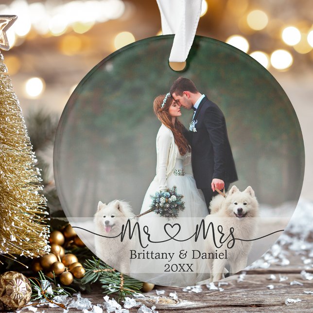 Adorno Calligraphy Heart Mr. y Mrs. Boda Photo (Customize to change your personalized text style or size.)