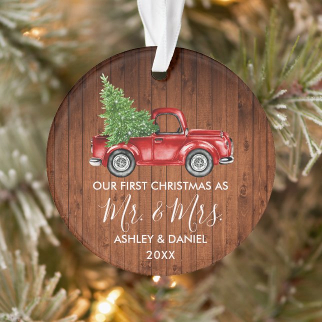 Adorno Calligraphy Wood Sr Sra. Navidades Red Truck (Árbol)