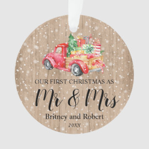 Adorno Camión rojo vintage   Nuestra Primera Navidad