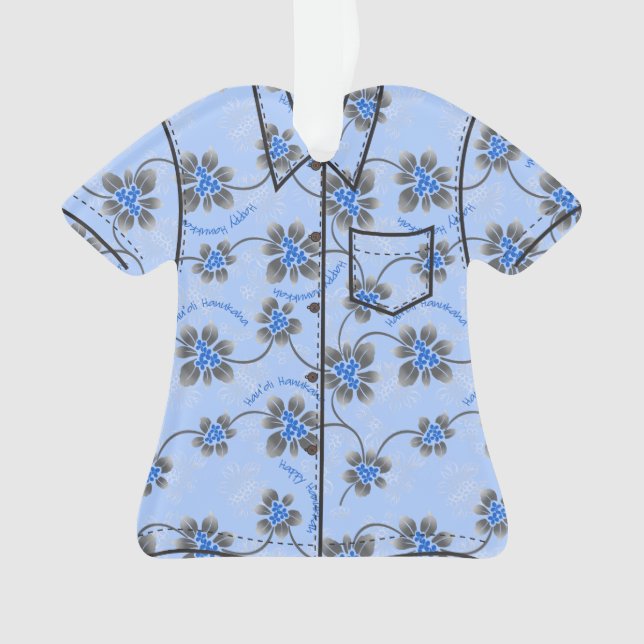 Adorno Camisas Aloha Floral Azul Hawaití Hanukkah (Anverso)