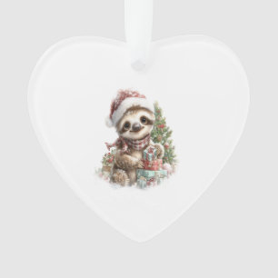 Adorno Camiseta de perezoso sombrero de Santa Navidad