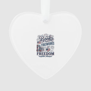 Adorno Camiseta Lector Patriótico Libros Fuegos Artificia