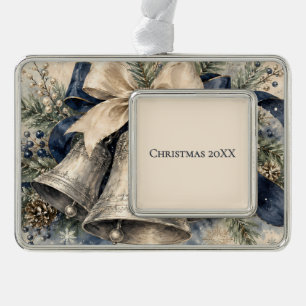 Adorno Campanas de Navidad de plata elegantes en acuarela