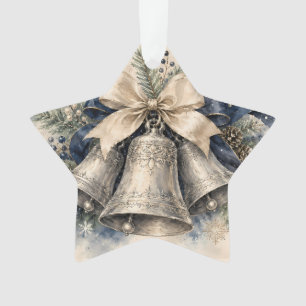 Adorno Campanas de Navidad de plata elegantes en acuarela