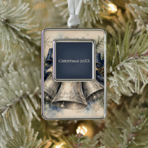Adorno Campanas de Navidad de Plata Elegantes en Acuarela