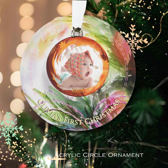 Adorno Canales caprichosos de la primera foto navideña de (Whimsical Watercolor Baby's First Christmas Photo Ornament)