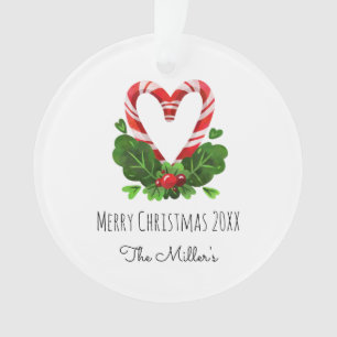 Adorno Candy Cane Heart Merry Christmas Name Year Photo