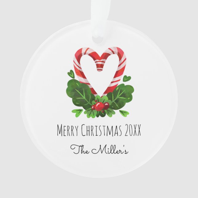 Adorno Candy Cane Heart Merry Christmas Name Year Photo (Anverso)