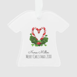 Adorno Candy Cane Heart Merry Christmas NURSE Name Year