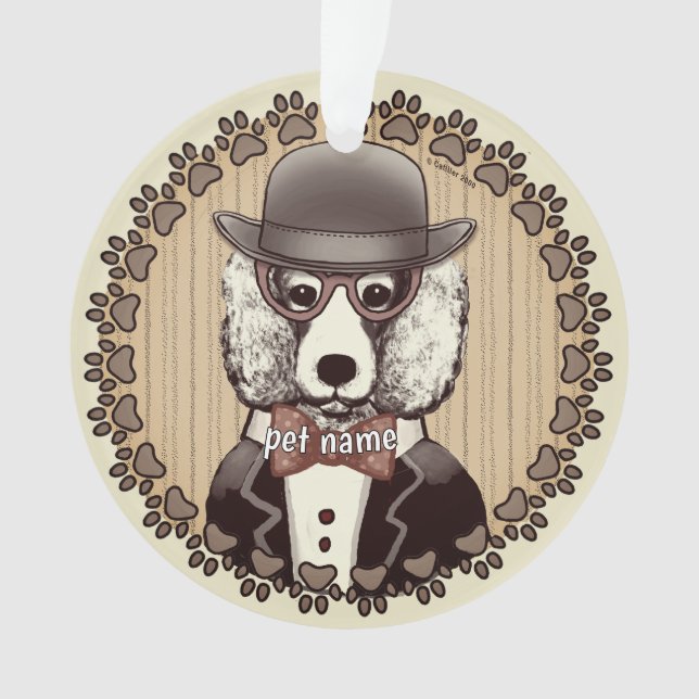 Adorno Caniche blanco con gafas (Anverso)