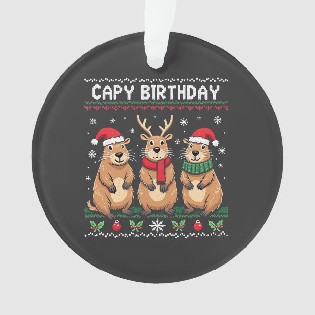 Adorno Capy Birthday Navidades feos suéter Capybara (Anverso)